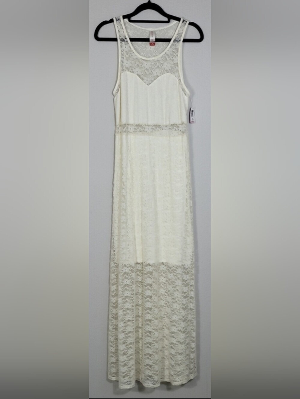 NWT No Boundaries White Lace Maxi Dress Size Medium Sheer Coquette Bridal